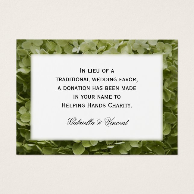 Green Annabelle Hydrangea Wedding Charity Favours (Front)