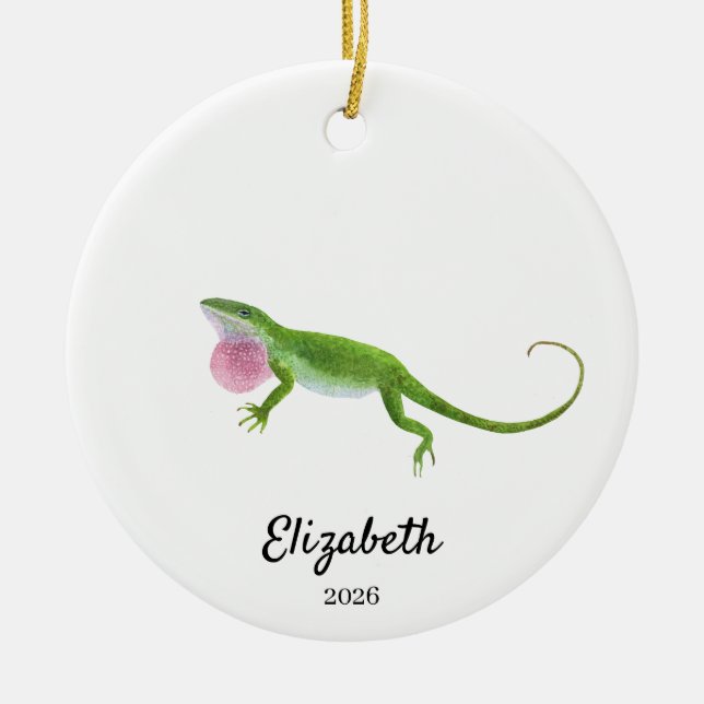 Green Anole Ornament,Custom Christmas Keepsake Ceramic Ornament (Front)