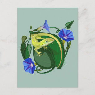 Green Anole with Morning Glory Postcard