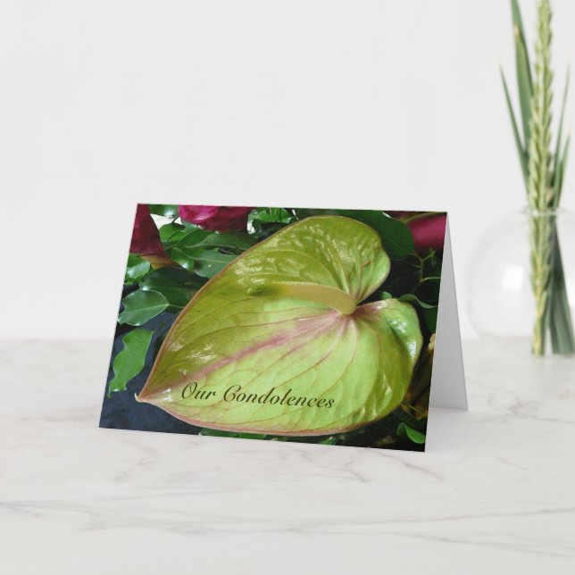Green Anthurium Heart Tropical Flower Sympathy Card (Front)