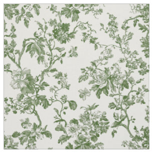 Green Antique Floral Toile Fabric
