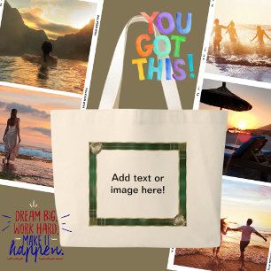 Green Antique Frame Add Your Photo Quote Large Tote Bag