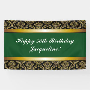 Green Any Age Gold Damask Birthday Banner