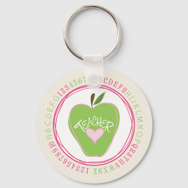 Green Apple & Alphabet Teacher Keychain (Front)