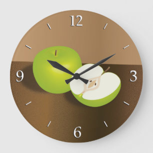 Green Apple-and-a-Half Still Life Large Clock