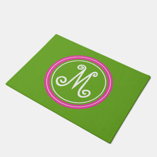 Green Apple and Diva Pink Monogram Doormat