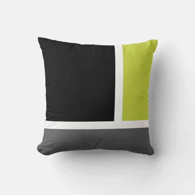 Green Apple & Black Colour Block Throw Pillow (Front)