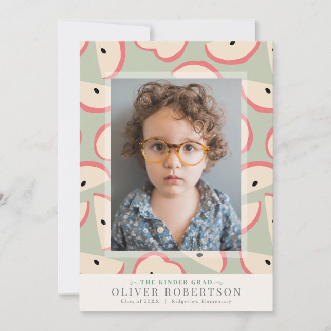 Green Apple Boy Kindergarten Photo Graduation Invitation (Front)