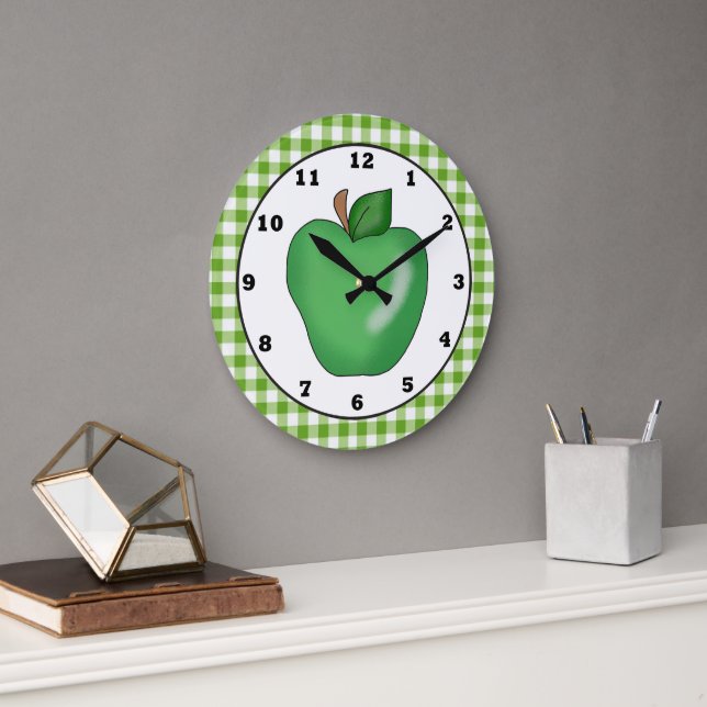 Green apple cartoon fruit wall clock (Office)