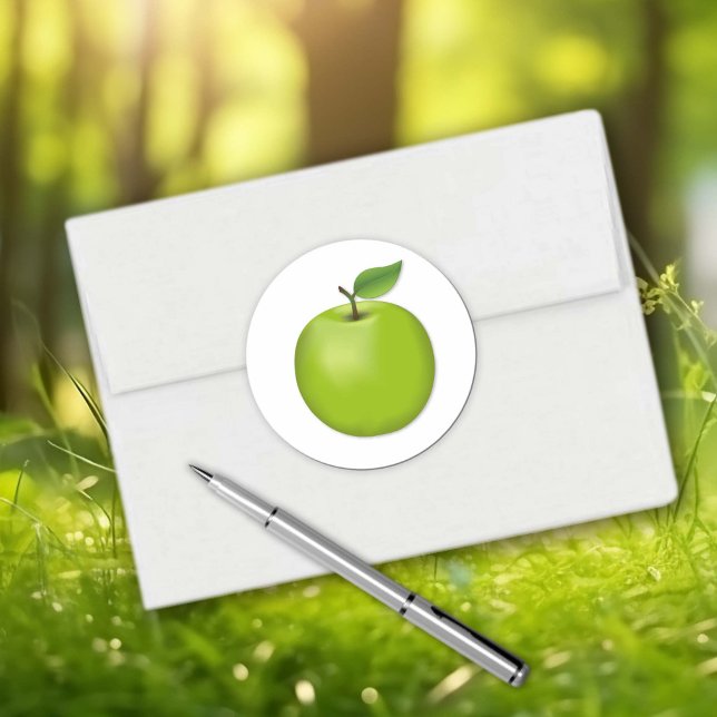 Green Apple  Classic Round Sticker (Green Apple Classic Round Sticker. An original drawing from my garden. )