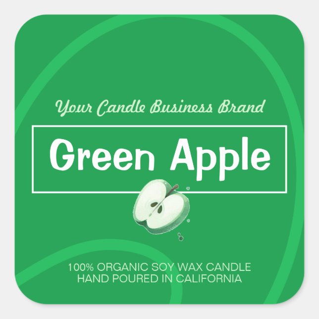 Green Apple Cute Style Modern Soy Candles Labels  (Front)