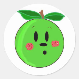 Green Apple Face Classic Round Sticker