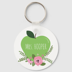 Green Apple Floral Teacher Key Ring