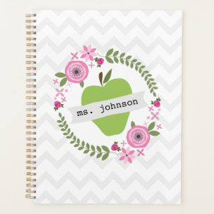Green Apple Floral Wreath Teacher Planner