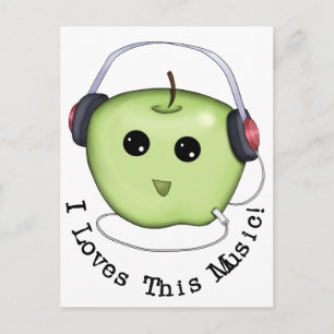 Green Apple Headphones Postcard