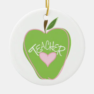 Green Apple & Heart Teacher Ornament