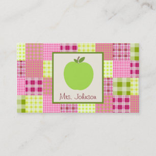 Green Apple & Madras Inspired Plaid Teacher Business Card