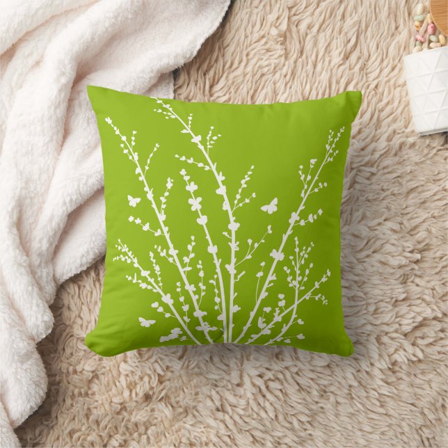 Green Apple Minimal Butterflies and Branches   Cushion (Blanket)