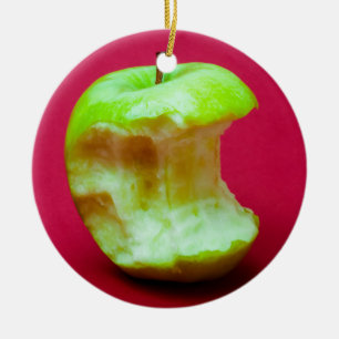 Green apple nibbled ceramic tree decoration