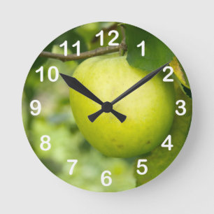 Green Apple on a Tree Branch Round Clock