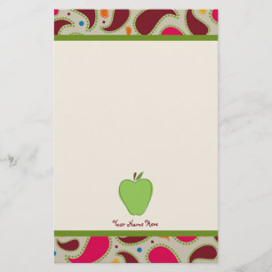 Green Apple & Paisley Personalised Teacher Stationery