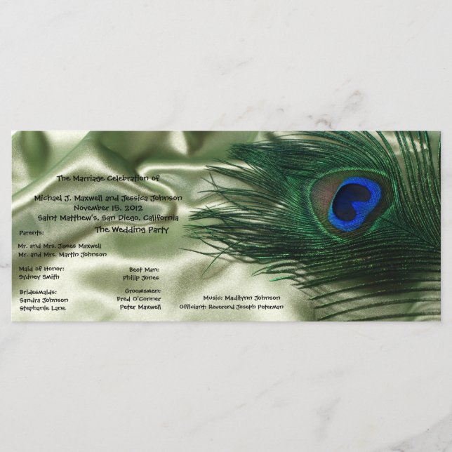 Green Apple Peacock Sill Life Wedding Program (Front)