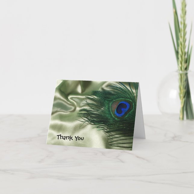 Green Apple Peacock Still Wedding Thank You (Front)