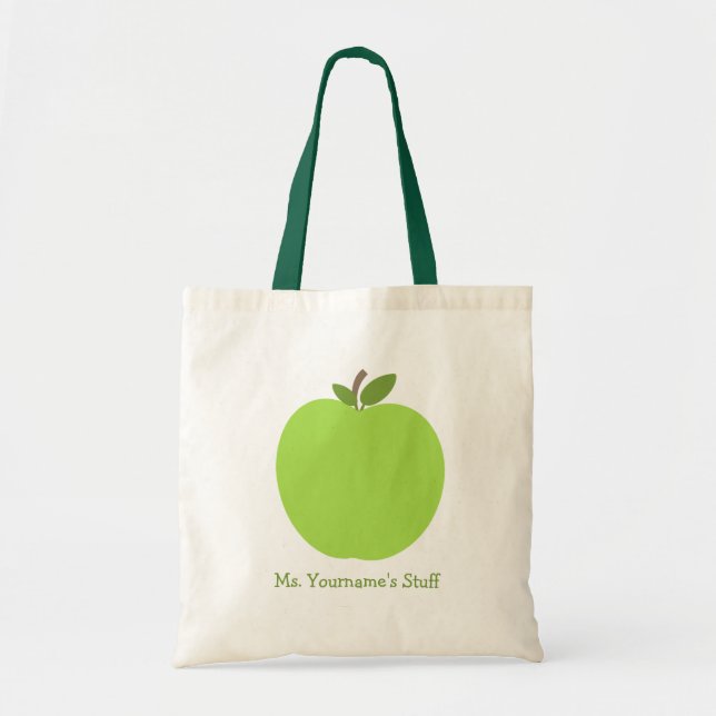 Green Apple Personalised Teacher Tote Bag (Front)