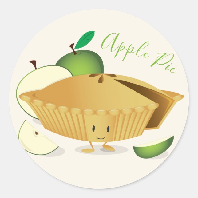 Green Apple Pie Character Dessert Food Classic Round Sticker (Front)