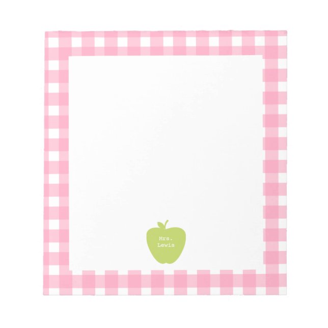 Green Apple Pink Gingham Teacher Notepad (Front)