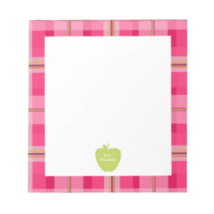 Green Apple Pink Plaid Teacher Notepad
