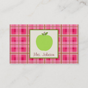 Green Apple & Plaid Teacher Business Cards