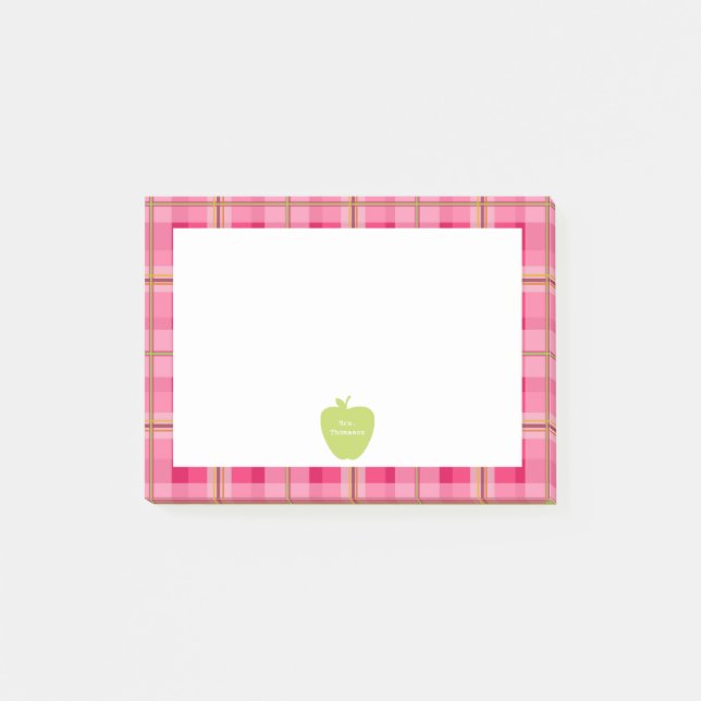 Green Apple Plaid Teacher Post-it® Notes (Front)