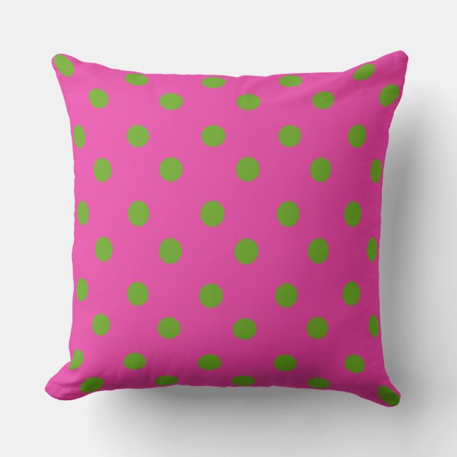 Green Apple Polka Dots on Diva Pink Cushion (Front)