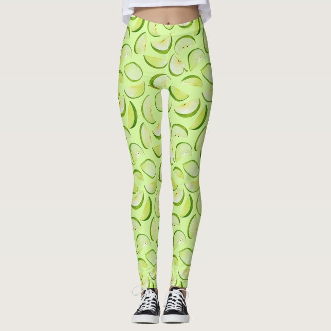 Green Apple Slice Pattern Leggings (Front)