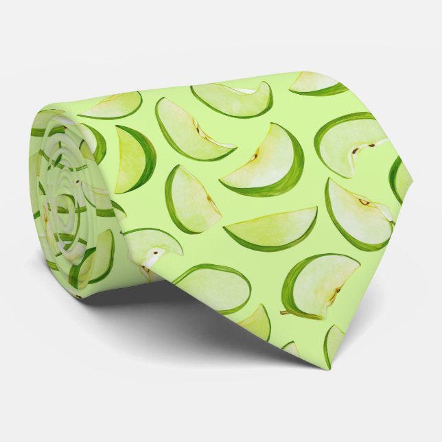 Green Apple Slice Pattern Tie (Rolled)