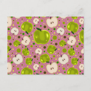 Green Apple Slices Pattern Postcard