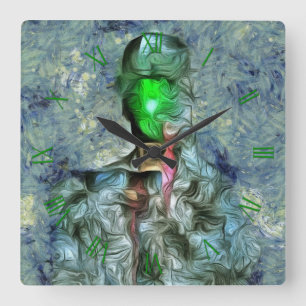 Green apple square wall clock