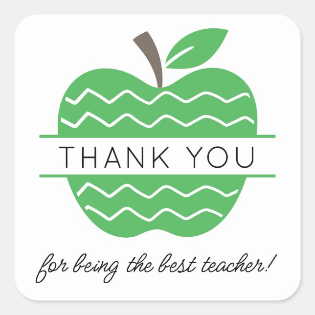 Green Apple Teacher Thank You Square Sticker (Front)