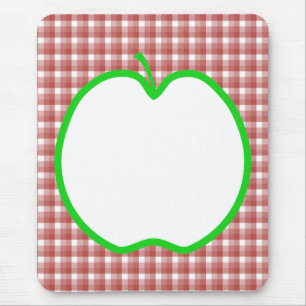 Green Apple with Red and White Check Pattern. Mouse Pad