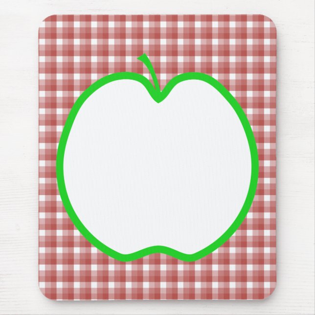 Green Apple with Red and White Check Pattern. Mouse Pad (Front)