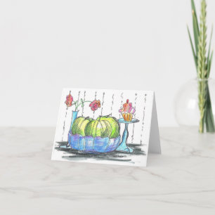 Green Apples Cupcake and Flowers Note Card