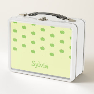 Green apples pattern monogram metal lunch box