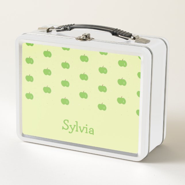 Green apples pattern monogram metal lunch box (Front)