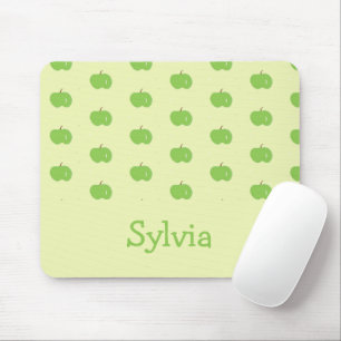 Green apples pattern monogram mouse pad