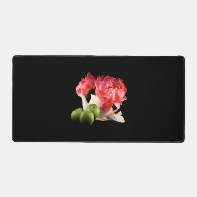 Green Apples Pink Peonies Photo Desk Mat (Front)