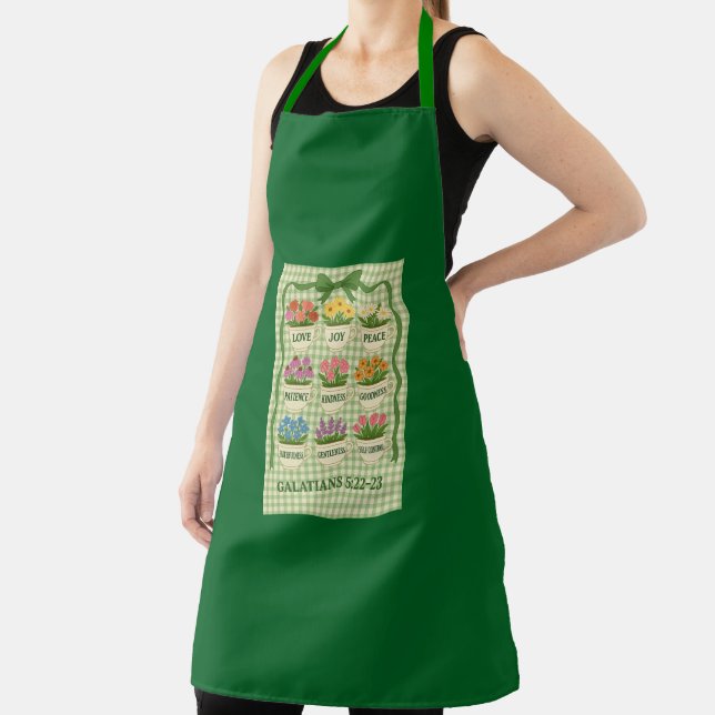Green apron with flowers in tea cups  (Insitu)