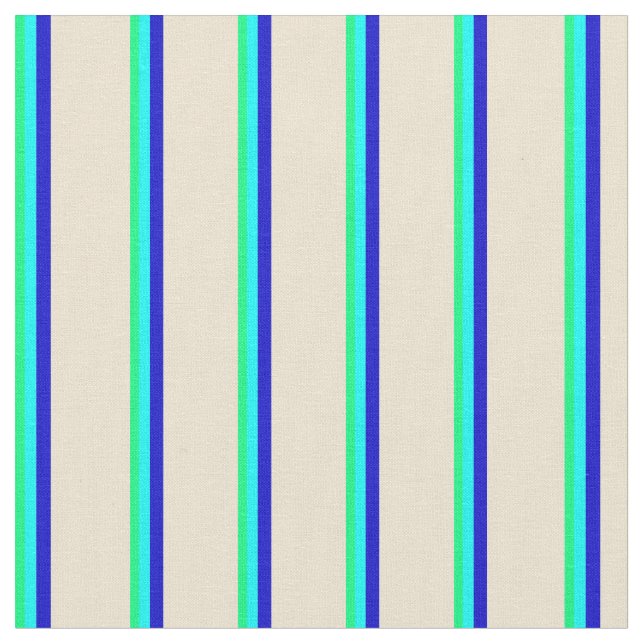 Green, Aqua, Blue, and Beige Stripes Fabric (Close Up)