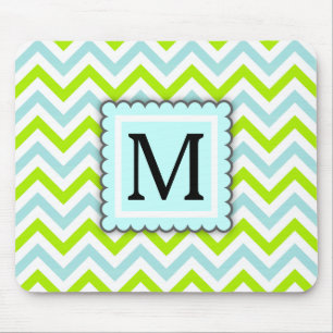 Green & Aqua Blue Chevron Custom Monogram Mouse Pad