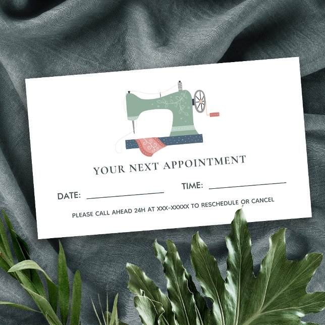 GREEN AQUA PINK SEWING MACHINE TAILOR APPOINTMENT BUSINESS CARD (Creator Uploaded)
